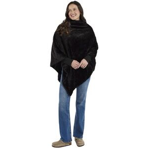 Mia & Tess Faux Fur Poncho Textured Black
